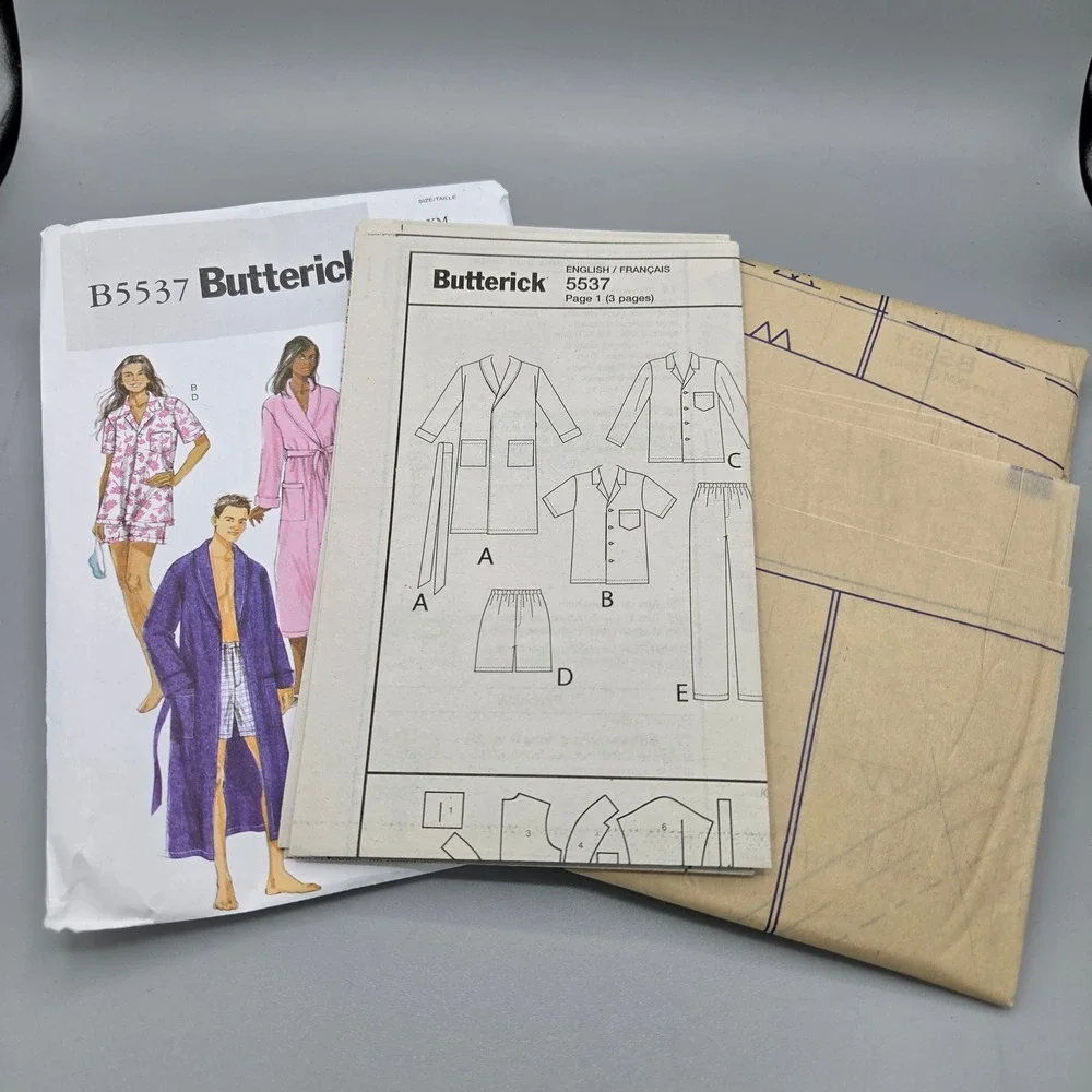 Butterick B5537 Sewing Pattern Unisex Robe Pajama Top Pants Shorts Size XM S-M-L